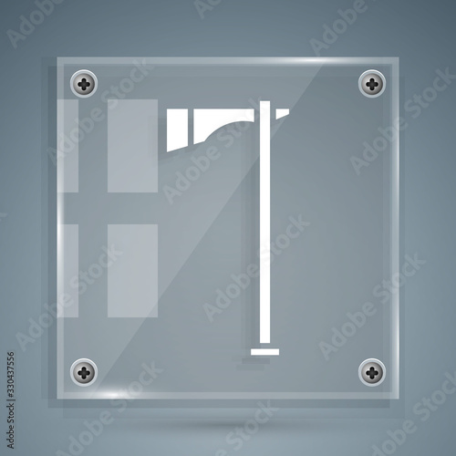 White Native american tomahawk axe icon isolated on grey background. Square glass panels. Vector Illustration