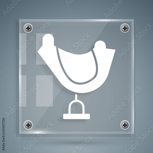 White Wild west saddle icon isolated on grey background. Square glass panels. Vector Illustration