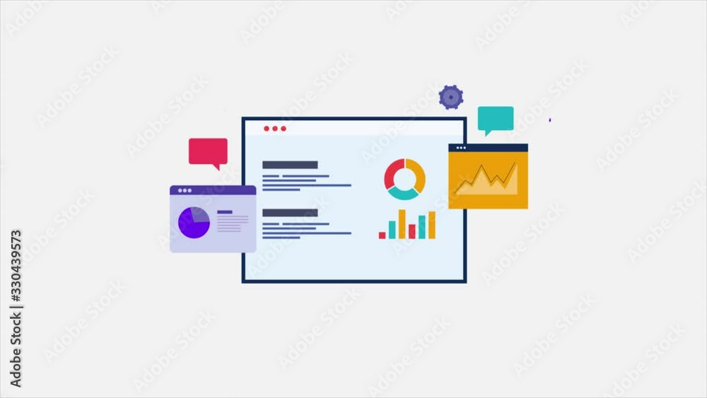 Big data analysis, business intelligence technology,  search and marketing data analysis concept. 2d animation video clip.