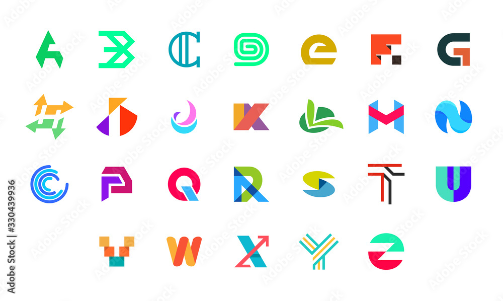 Collection of letter a to z logo. Geometric abstract logos. Abstract font and alphabet. Isolated on White background Collection of letter a to z logo. Geometric abstract logos. Abstract font and alphabet. Isolated on White background