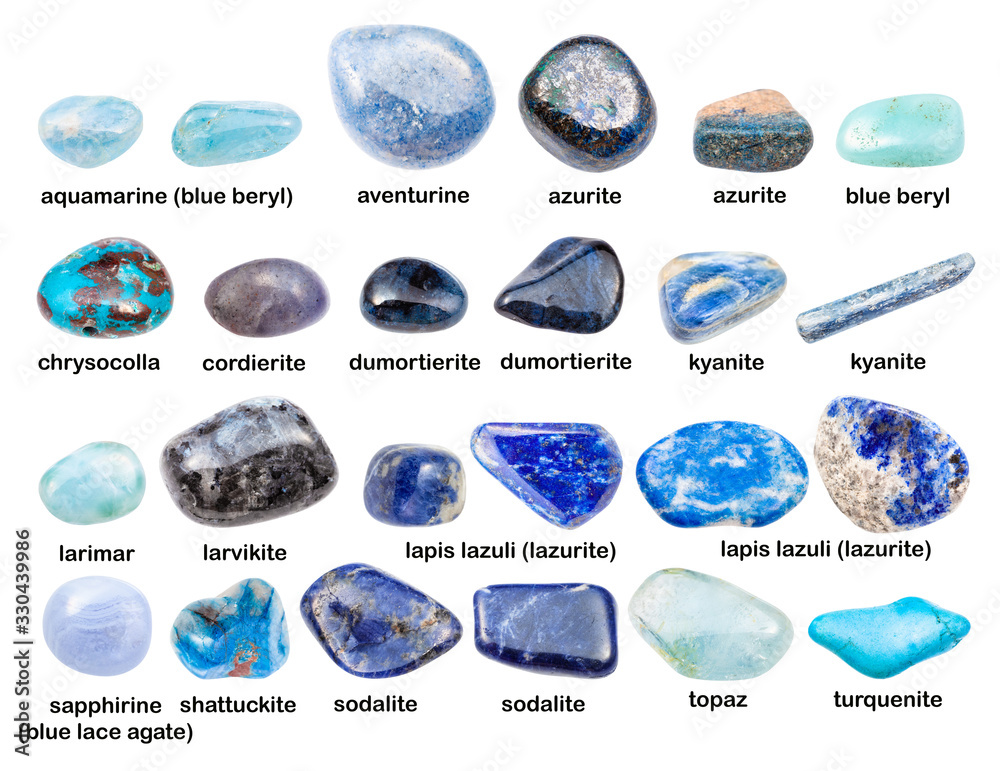 Foto de collage of various blue gemstones with names do Stock | Adobe Stock