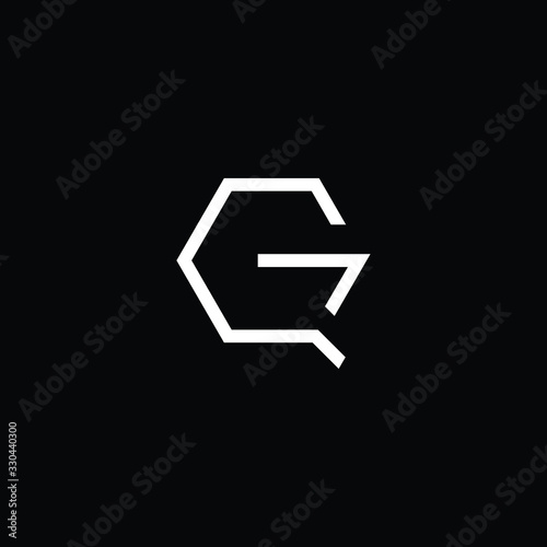  Minimal elegant monogram art logo. Outstanding professional trendy awesome artistic G GQ QG initial based Alphabet icon logo. Premium Business logo White color on black background
