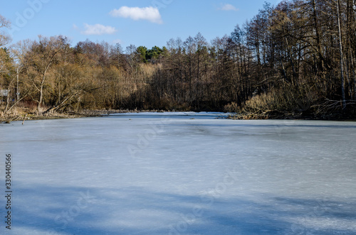 Frozen lake in the countryside. Frozen lake in early spring