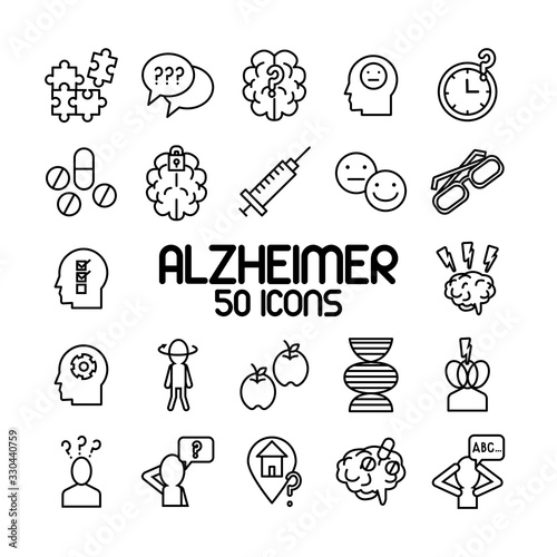 bundle of alzheimer set icons and lettering