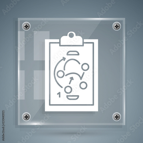 White Planning strategy concept icon isolated on grey background. Hockey cup formation and tactic. Square glass panels. Vector Illustration