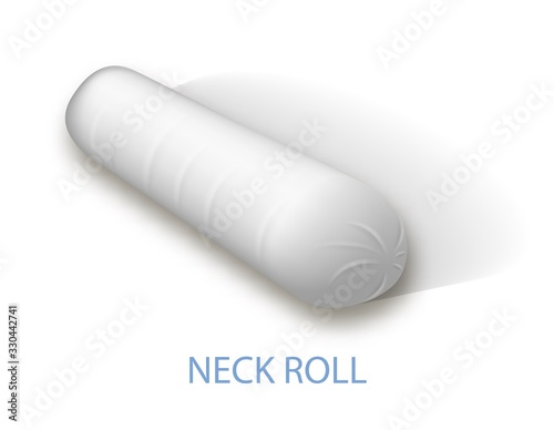 Neck Roll. Cotton Surface. Orthopedic Pillow. Healthy Sleep. Sleep on Pillow. White Background. Sweet Dreams. Anatomical Form. Healty Lifestyle. Vector Illustration. Pillow in Form Roller.