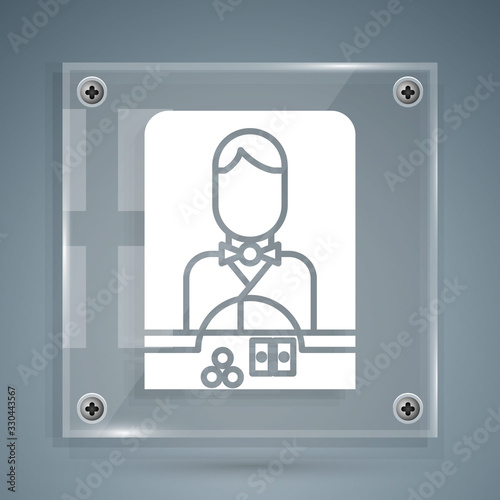 White Casino dealer icon isolated on grey background. Casino croupier. Square glass panels. Vector Illustration