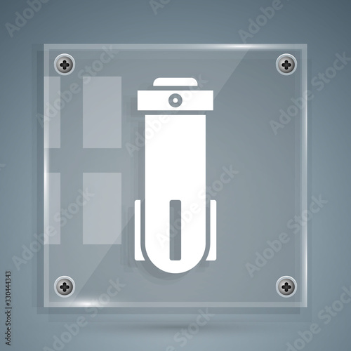 White Water filter icon isolated on grey background. System for filtration of water. Reverse osmosis system. Square glass panels. Vector Illustration