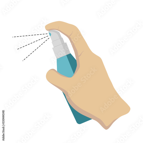 Flat design vector of Right hand press the spray bottle.