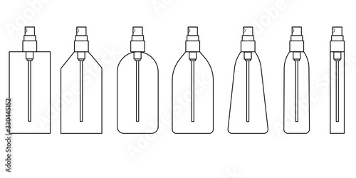 Set 7 item of spray bottle vector flat design, Line art.