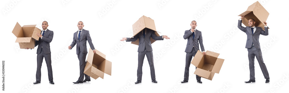 Businessman with box isolated on the white Businessman with box isolated on the white