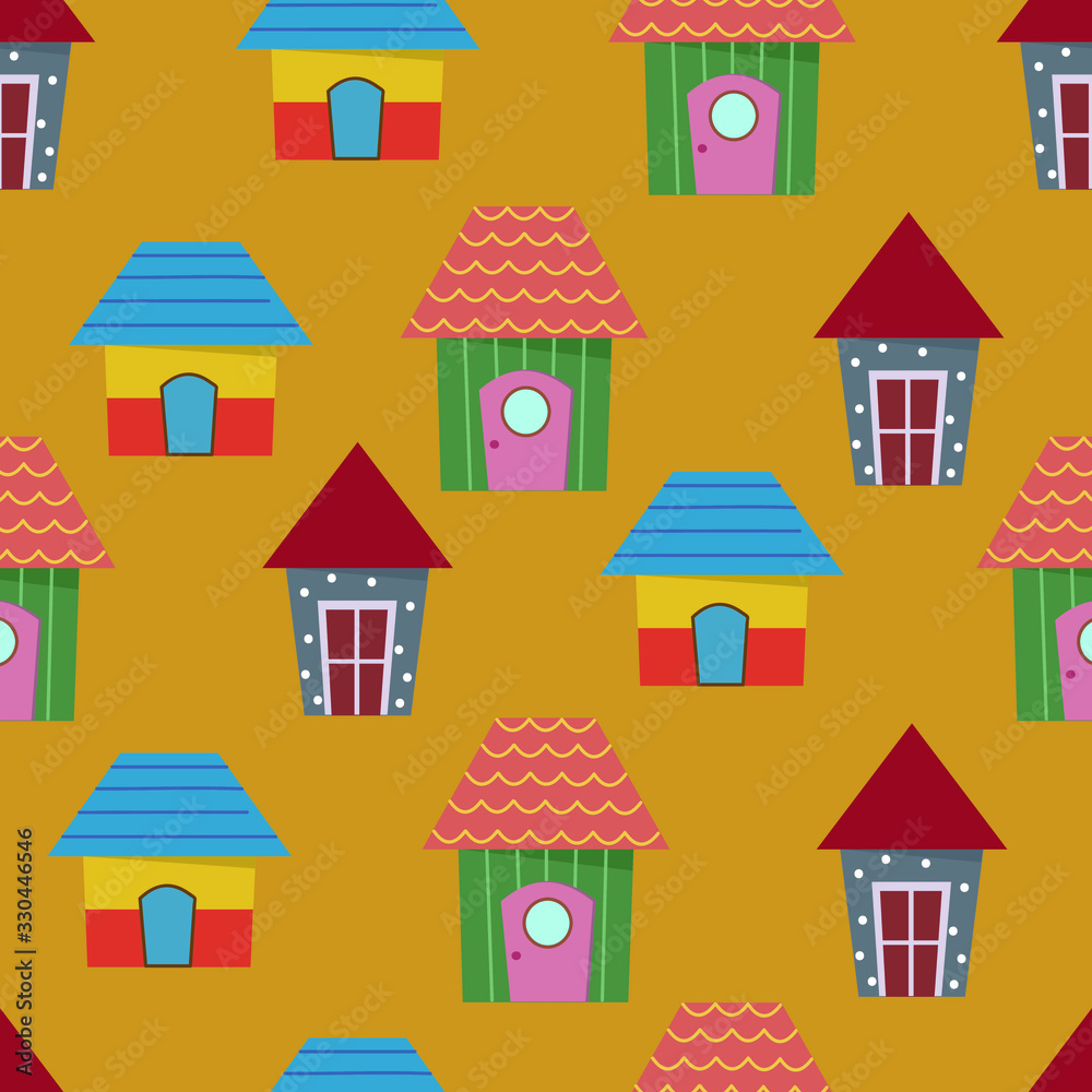 Seamless pattern cute house