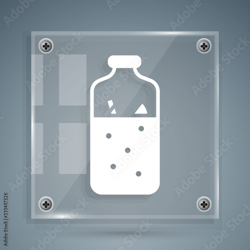 White Mulled wine with ingredients icon isolated on grey background. Cinnamon stick, clove, lemon slice. Square glass panels. Vector Illustration