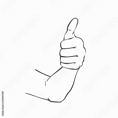 Sketch of thumb up, Hand drawn vector illustration in line art style