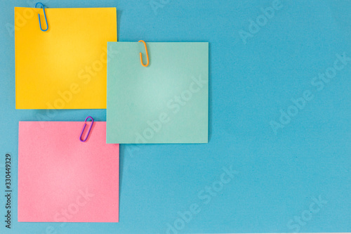 Colorful cards with space for an inscription. Blue background