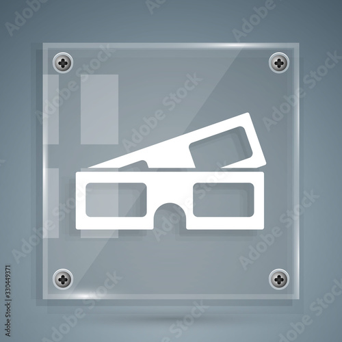 White 3D cinema glasses icon isolated on grey background. Square glass panels. Vector Illustration