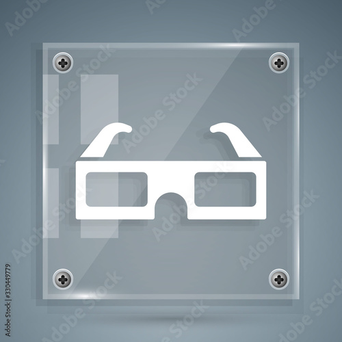 White 3D cinema glasses icon isolated on grey background. Square glass panels. Vector Illustration
