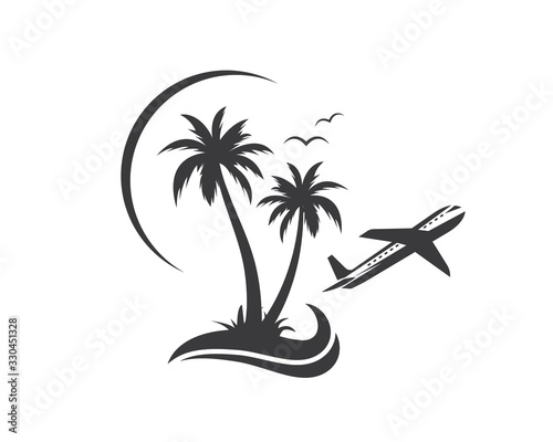 plane with palms icon logo of travel and travel agency vector