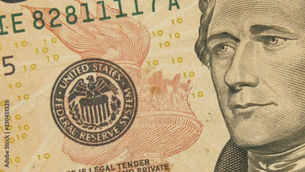 close up of dollar bill , 10 dollar Banknotes of the United States dollar (Alexander Hamilton). close up of dollar bill , 10 dollar Banknotes of the United States dollar (Alexander Hamilton).