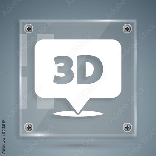 White Speech bubble with text 3D icon isolated on grey background. Square glass panels. Vector Illustration
