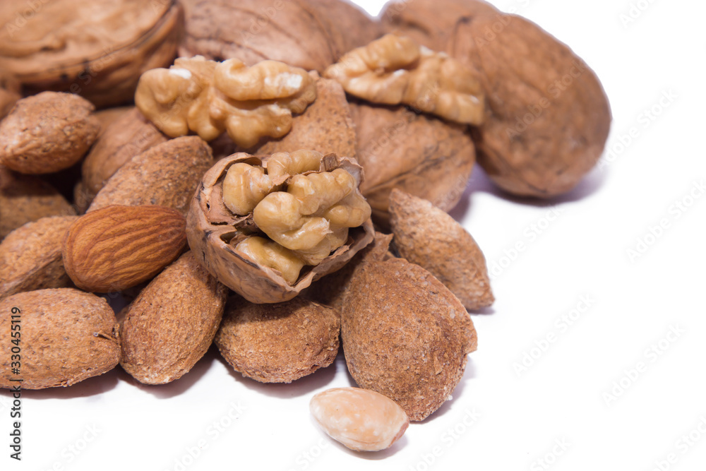 walnuts and hazelnuts isolated on white walnuts and hazelnuts isolated on white