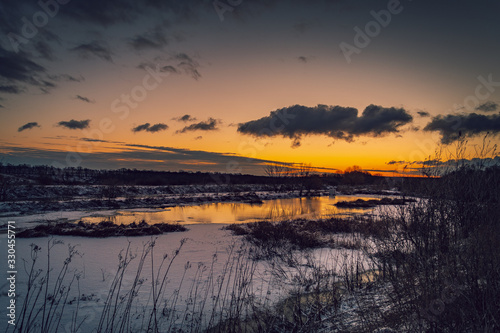 Winter sunrise on river