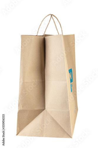 Brown paper bag on a white background.