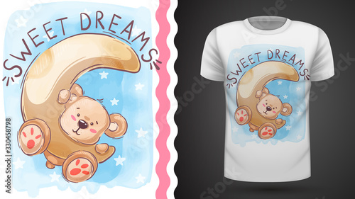 Moon and teddy - idea for print t-shirt