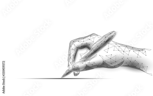 3D digital signature writing concept. Businessman whine a sign on tablet touch screen terminal. Digital pen online internet data security drawing device vector illustration
