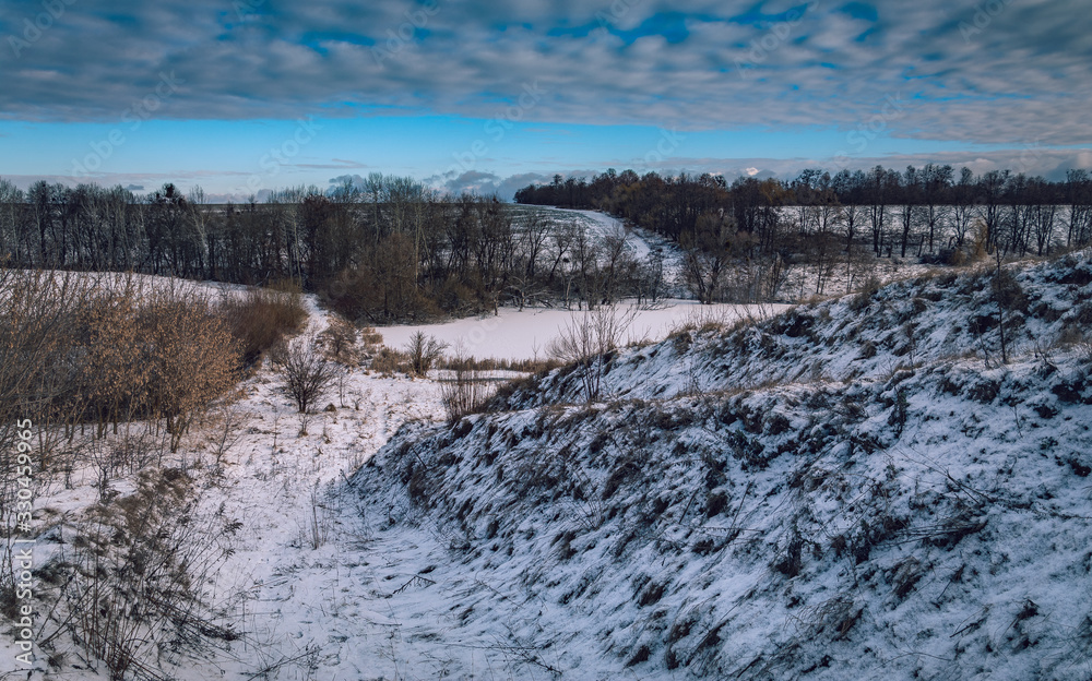 Winter sunrise on river