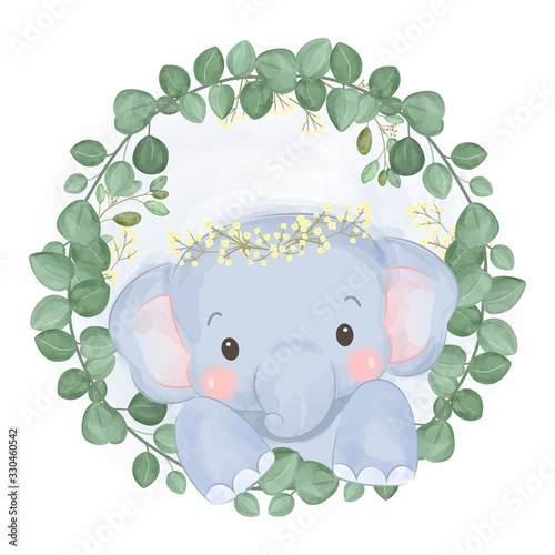 cute baby elephant illustration, animal clipart, baby shower decoration, woodland illustration.