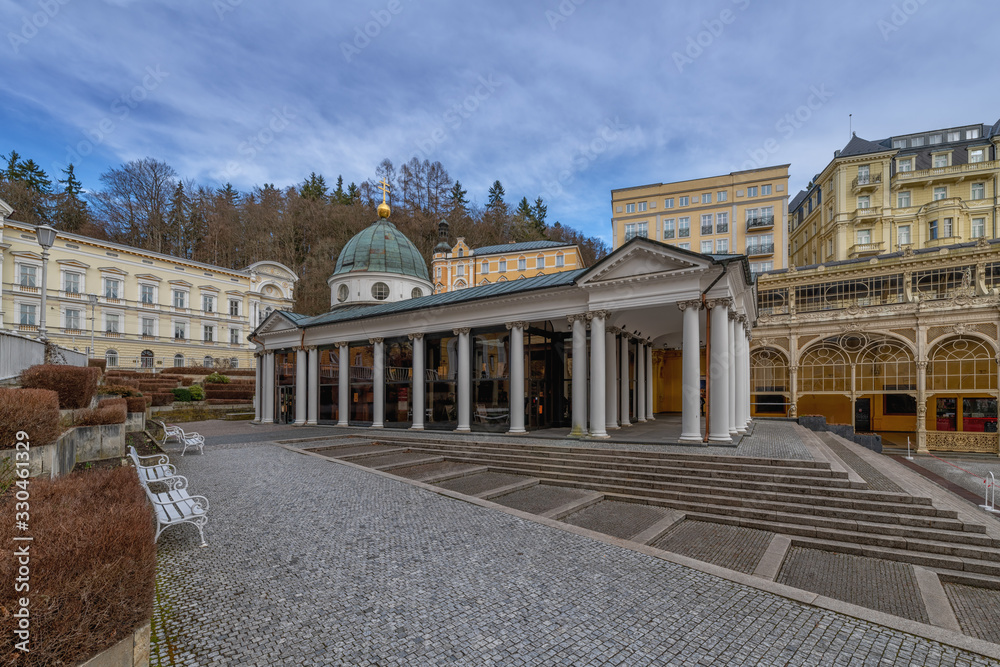 Pavilion of Cross spring - spring in Marianske Lazne (Marienbad) - great famous Bohemian spa town in the west part of the Czech Republic (region Karlovy Vary)