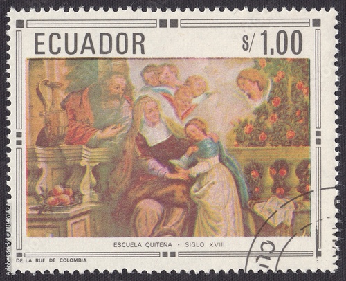 The Blessed Virgin, paintings from the Quito School. Christian paintings and sculptures by local artists, stamp Ecuador 1968