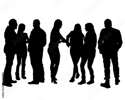 Big crowds people on street. Isolated silhouette on a white background