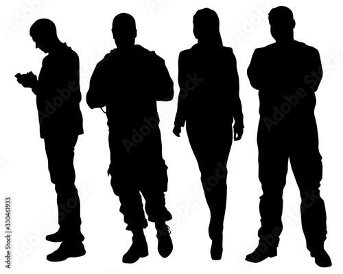 Big crowds people on street. Isolated silhouette on a white background