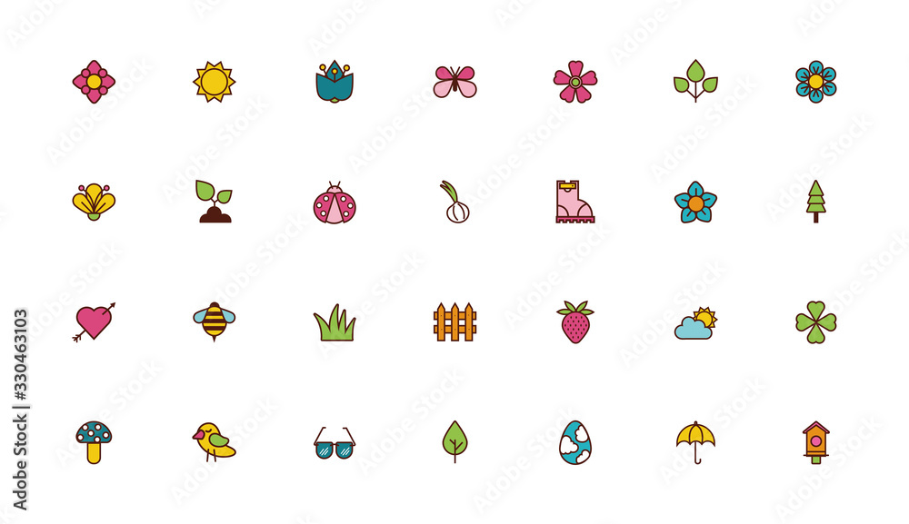 bundle of spring set flat icons