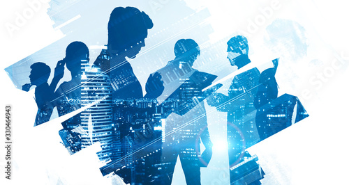 Diverse business team in city, partnership