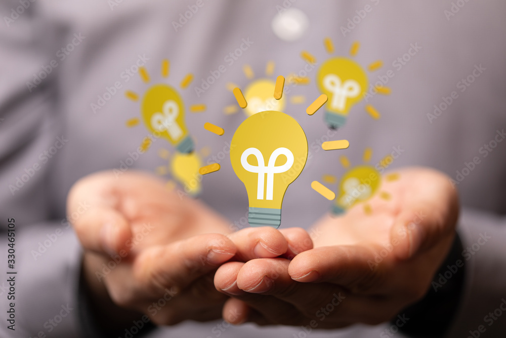idea lamp concept in hand. idea lamp concept in hand.