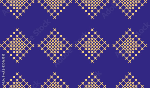 seamless background of golden embroidery cross stitch on blue