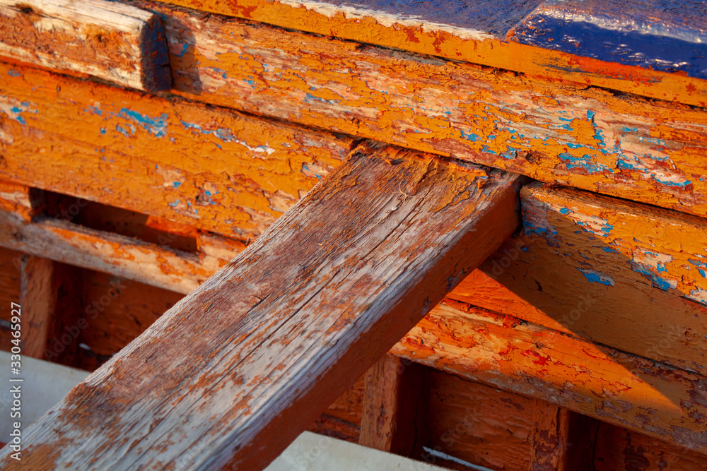 Old Painted Wooden Plank detail (internal part of a boat)