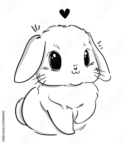 Sketch cute rabbit and heart. Childish print design on t-shirt. Bunny vector.