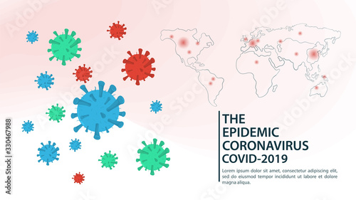 banner for the design of the COVID-2019 coronavirus pandemic 2019-nCoV spreads around the world on a map background flat vector illustration