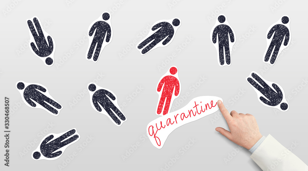 Creative composition with doctor pointing at infected figure among healthy ones Creative composition with doctor pointing at infected figure among healthy ones
