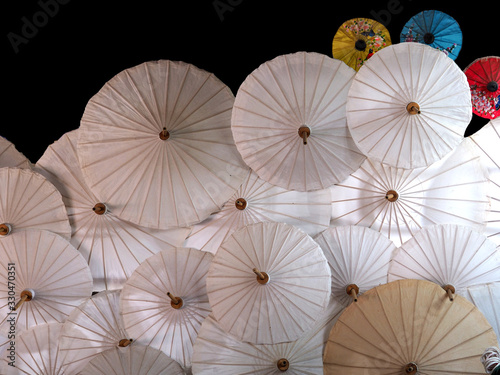 White umbrellas background and texture.