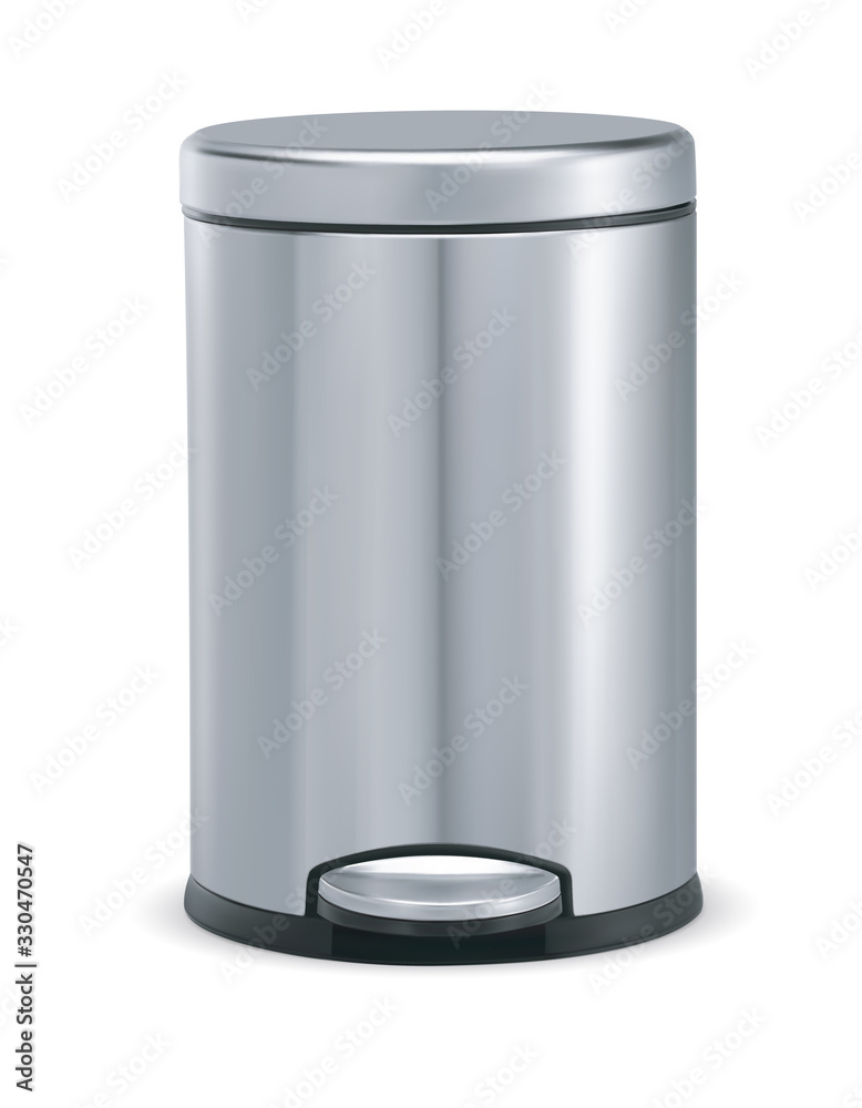 Stainless steel trash can with pedal. Vector 3d illustration Stainless steel trash can with pedal. Vector 3d illustration