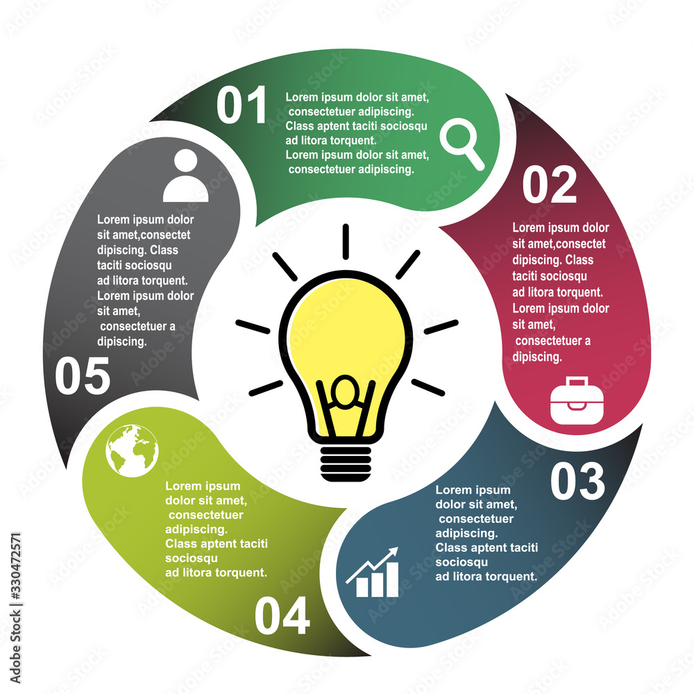 5 steps vector element in five colors with labels, infographic diagram ...