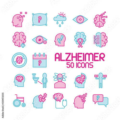 bundle of alzheimer set icons and lettering