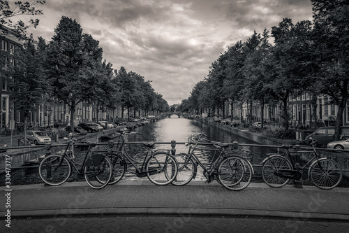 Amsterdam Canal - Parked bicycles on Keizersgracht canal