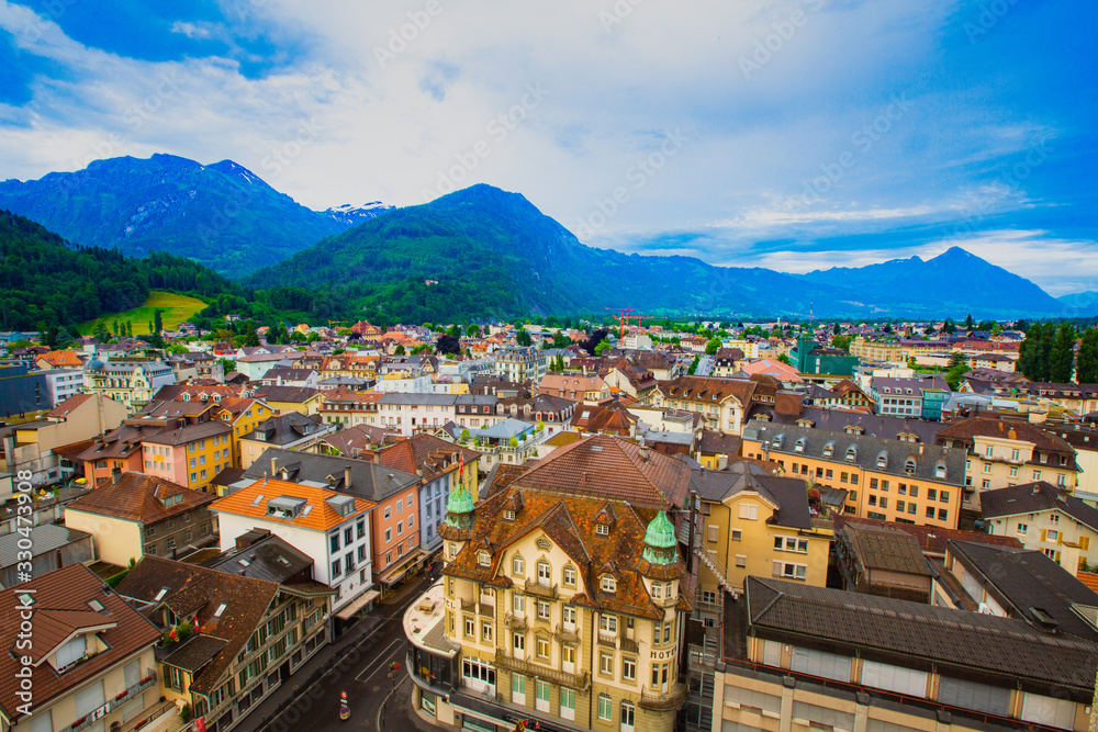 Panoramic view of Interlaken city in Switzerland