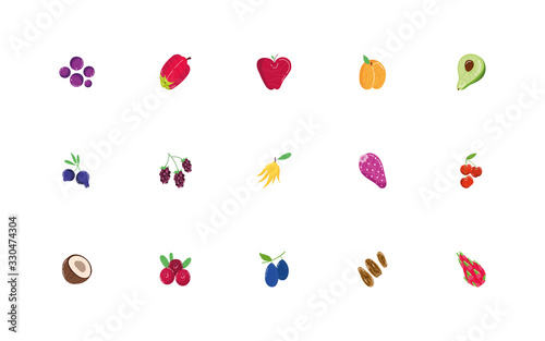 bundle of exotic fruits flat style icons